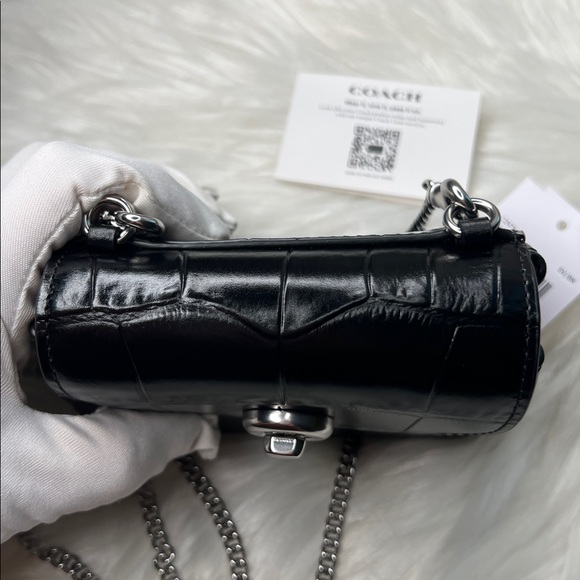 Coach Black Croc Embossed Turnlock Card Case Mini With Chain Bag Retail $228 NWT - Picture 14 of 17